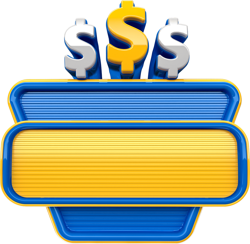 Label blue and yellow with money symbol in 3d render